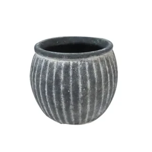 Cachepot in cemento grigio anticato baccellato cm 12 h18