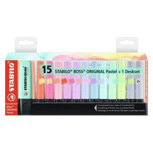 Evidenziatore a pennarello Stabilo Boss Original Pastel: assortiti, desk set da 15 u.