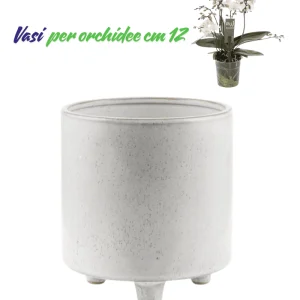 Vasi per orchidee forma cilidro con piedini colore bianco puntinato