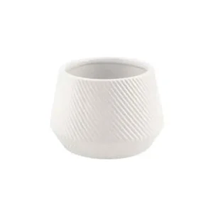 Vasetto ceramica svasato bianco rigato diametro 7 alto 6 cm