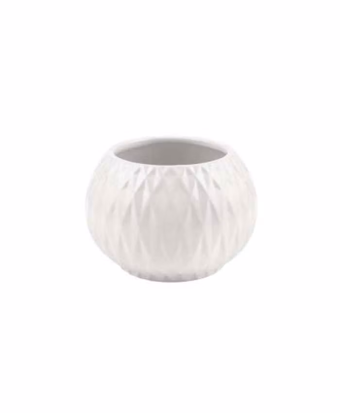 Vasetto ceramica sferico bianco con decori diametro 8 alto 6 cm - immagine 2