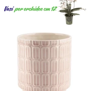 Vaso per orchidee con decori rettangolari in rilievo colore rosa