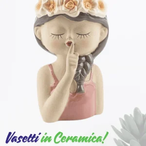 Vaso testa viso bimba con dito sulle labbra altezza 16 cm