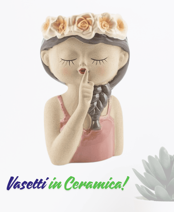 Vaso testa viso bimba con dito sulle labbra altezza 16 cm - immagine 2