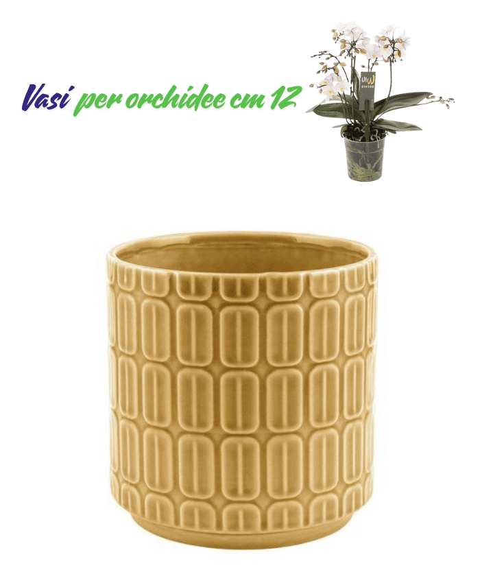 Vaso per orchidee con decori rettangolari in rilievo colore giallo - immagine 2