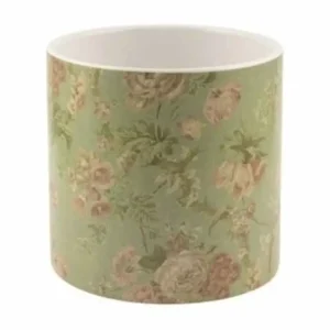 Vaso Orchidea cilindrico decoro Fiori diametro 13 alto 13 cm-Verde